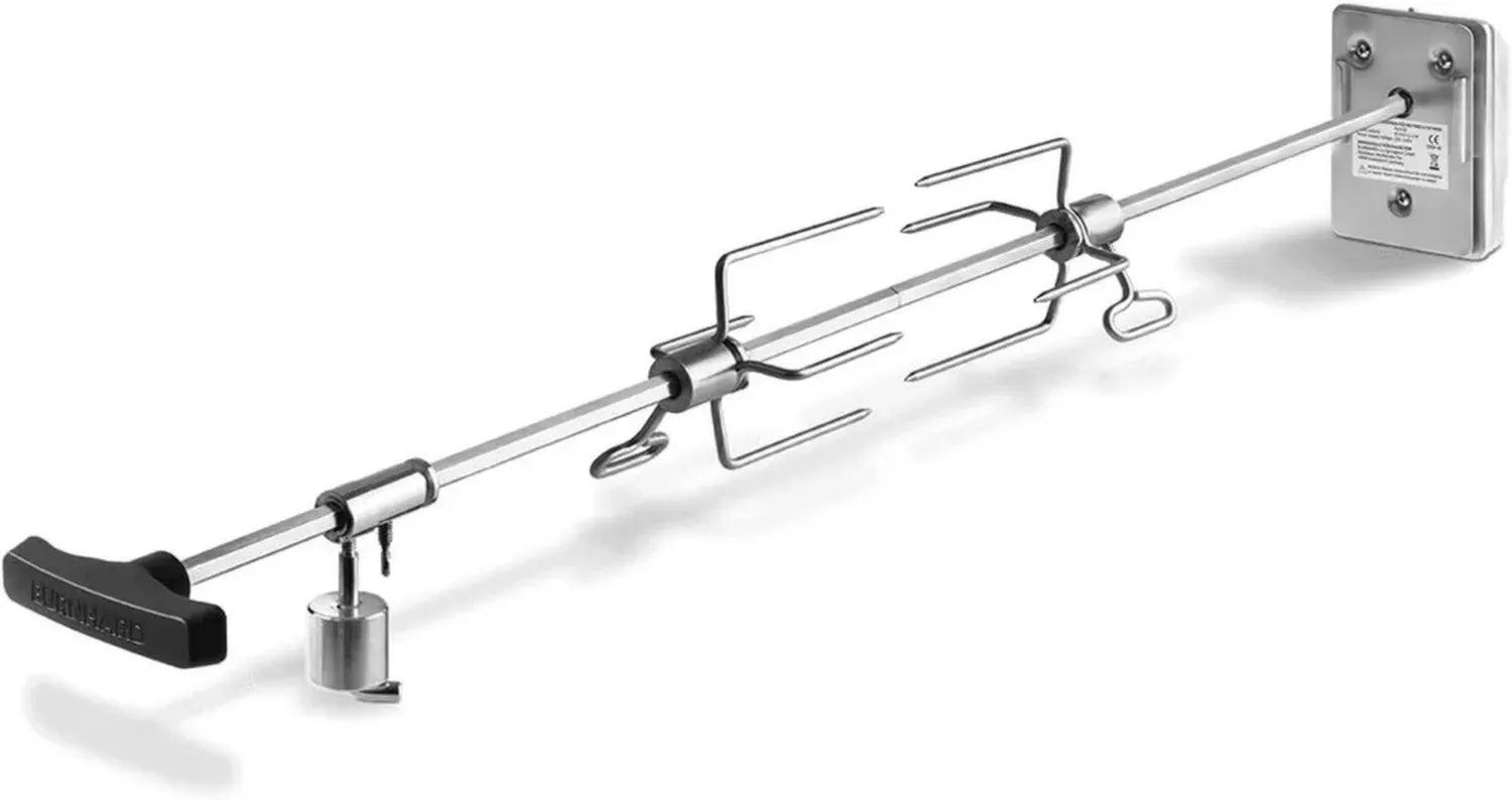 BURNHARD® Rotisserie Set mit Motor, Universalgrillspieß für Gasgrill Fred, inkl. Fleischgabeln, Spießlänge: 90-110 cm