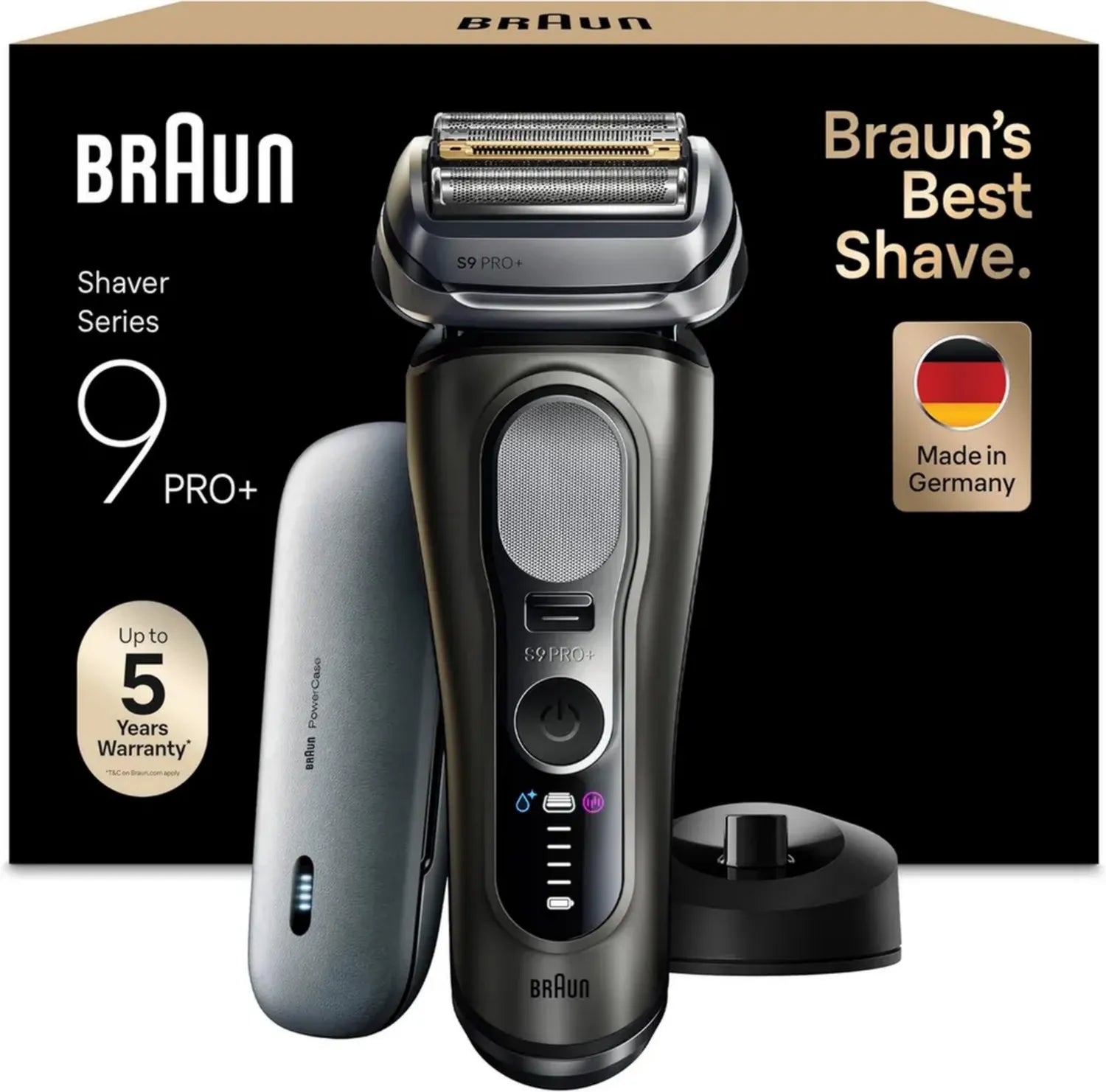 Braun Series 9 Pro+ Rasierer, Präzisionsscherkopf, 60 Min Akku, PowerCase, Ladestation, Nass- und Trockenrasur, Herren - Modell 9625S, Graphit