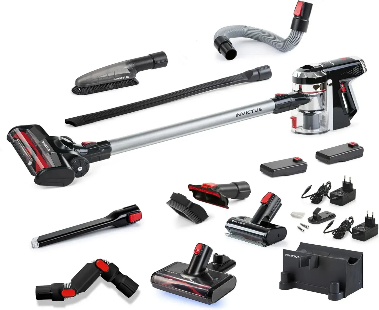 Leistungsstarker Akkustaubsauger Invictus X9 mit Mini-Elektrobürste, 23-teiliges Set