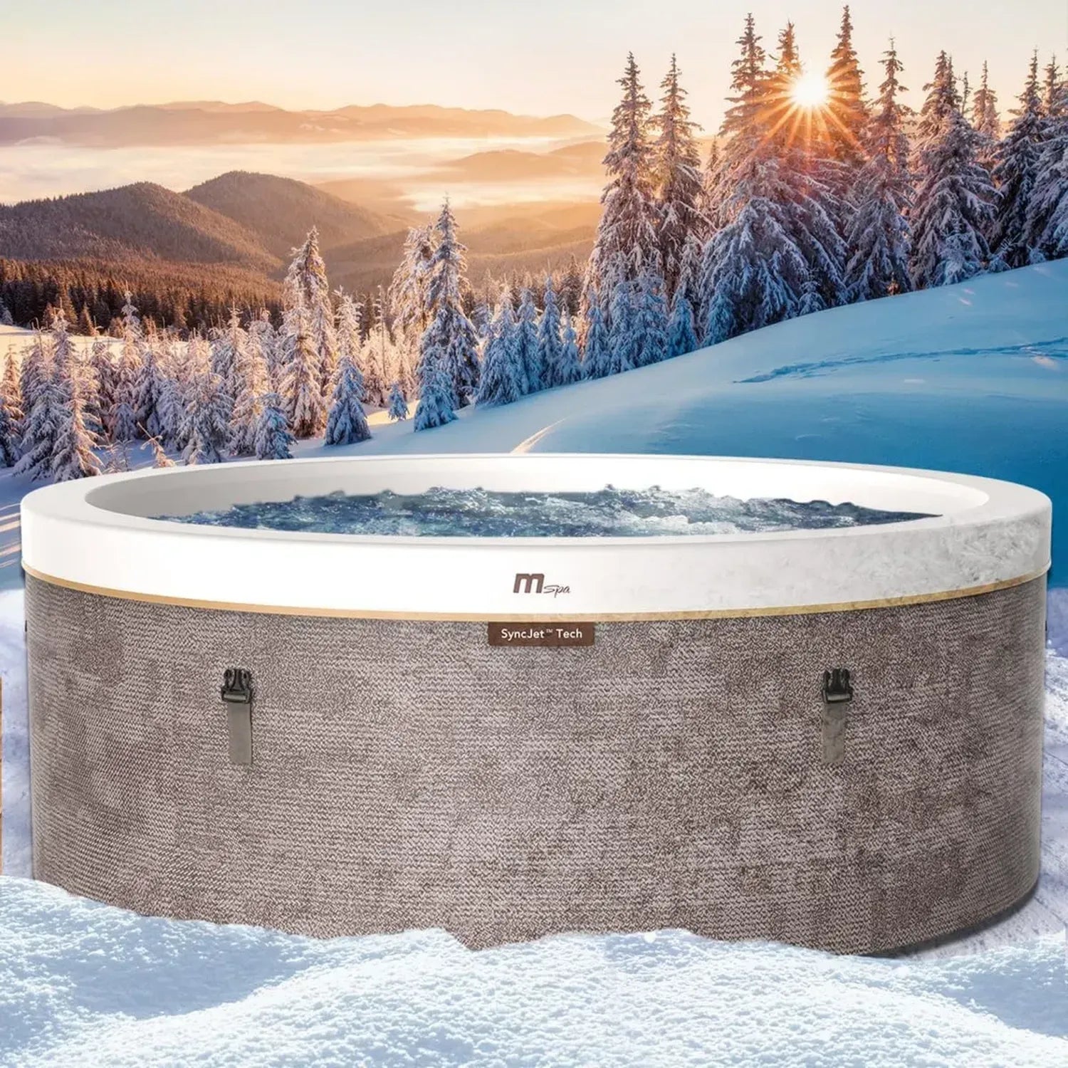 BRAST MSpa Cocoon Whirlpool für 6 Personen mit 130 Massagedüsen, Ø180x65cm, App-Steuerung, winterfest