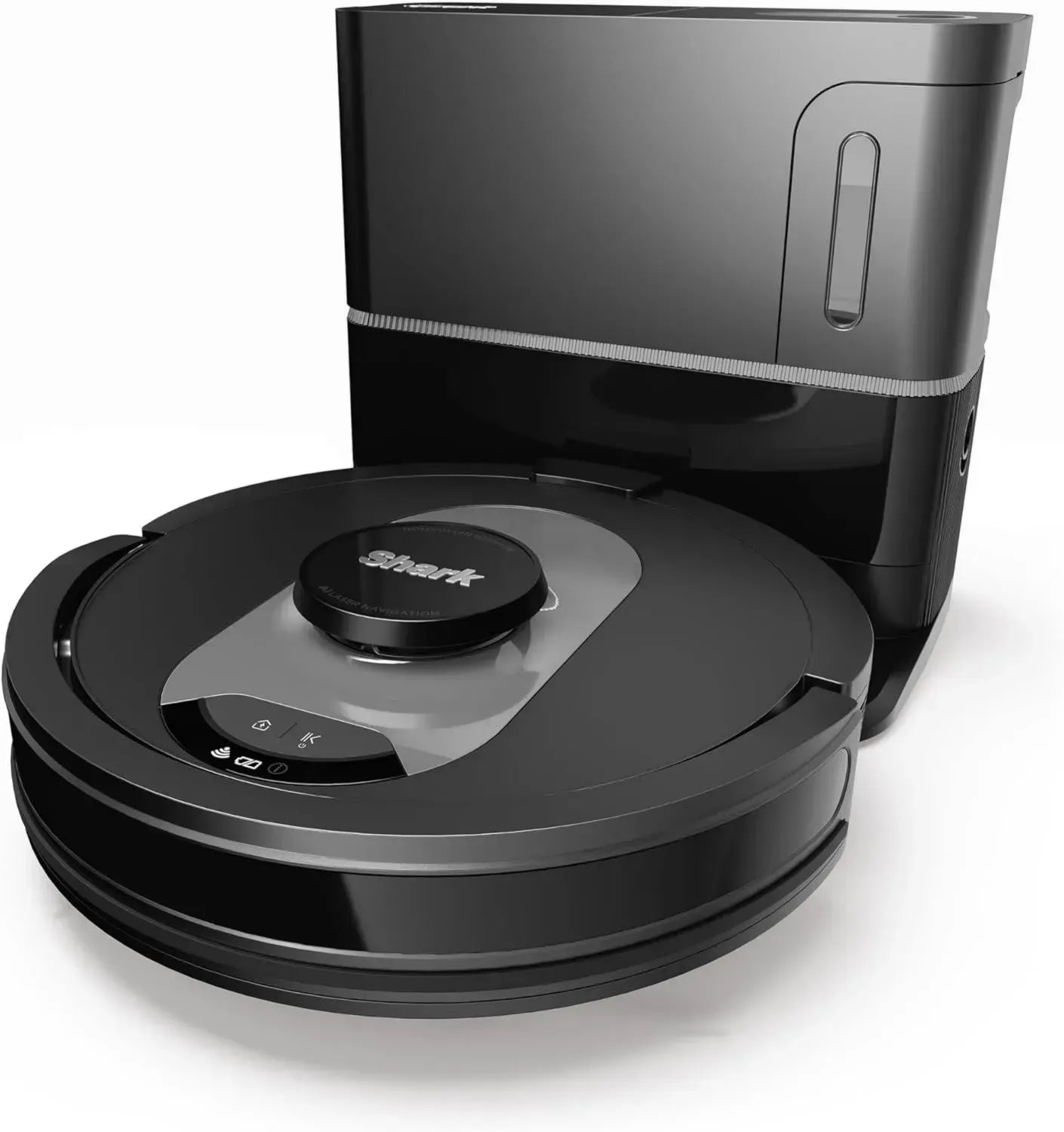 Shark AI 360 Saugroboter mit Selbstentleerung, ideal für Teppiche und Hartböden, 120 Min Akkulaufzeit, App- und manuelle Steuerung, Schwarz/Silber