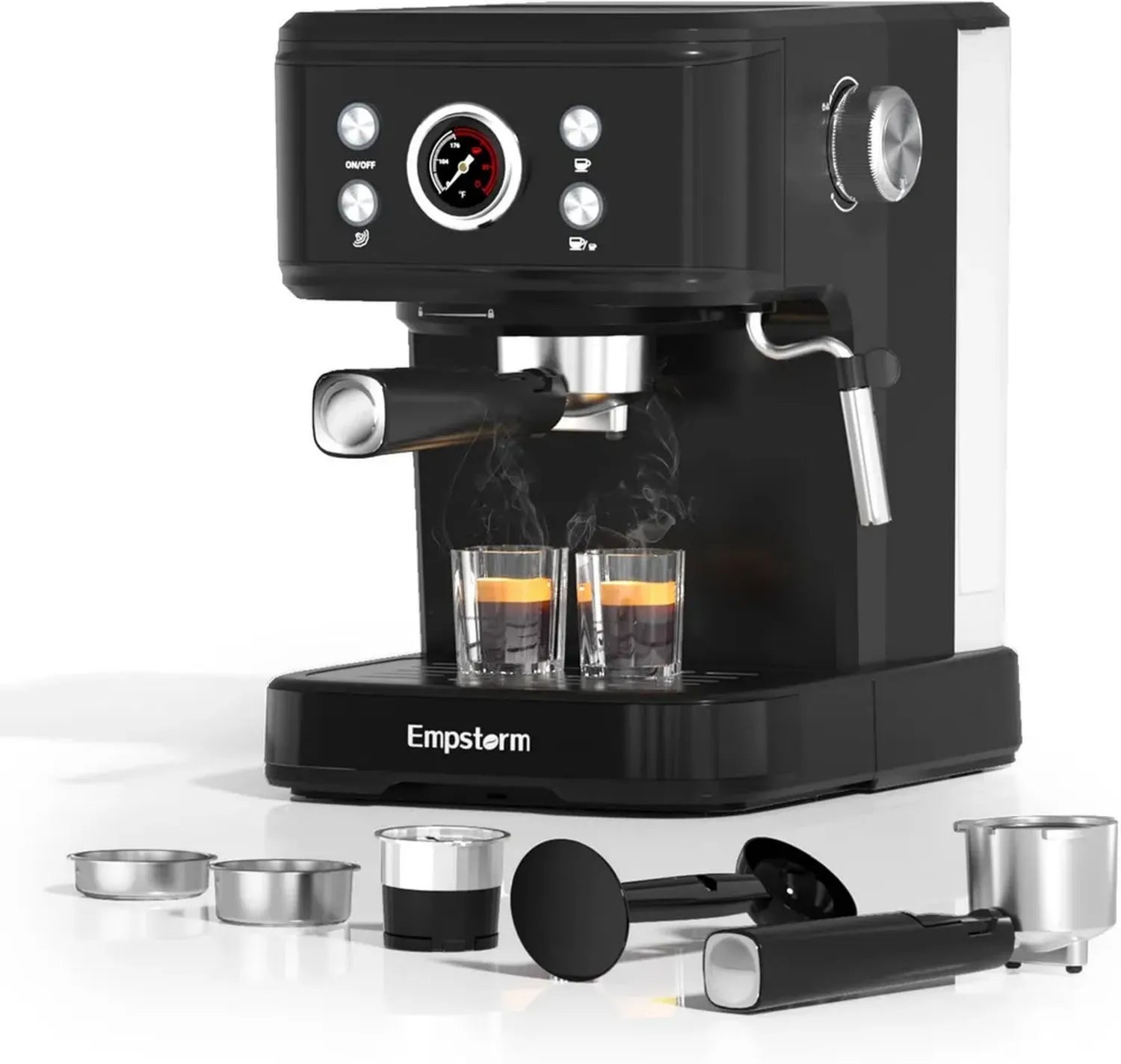 Espresso-Siebträgermaschine mit Milchaufschäumer, 20 Bar, für Pulver & Kapseln, schwarz