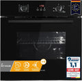 Einbau-Backofen 60 cm mit Schwarzglas-Design, 70L Volumen, 3kW Leistung, Umluft & Heißluft, Automatik-Timer, Kindersicherung