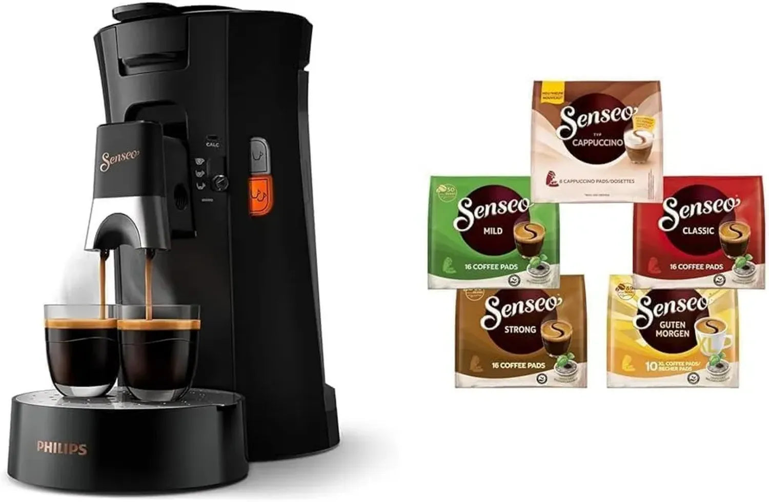 Philips Senseo Select Kaffeepadmaschine, 66 Pads inklusive, 3 Spezialitäten, Crema Plus, Intensitätseinstellung, recyceltes Plastik, 0,9 L Schwarz
