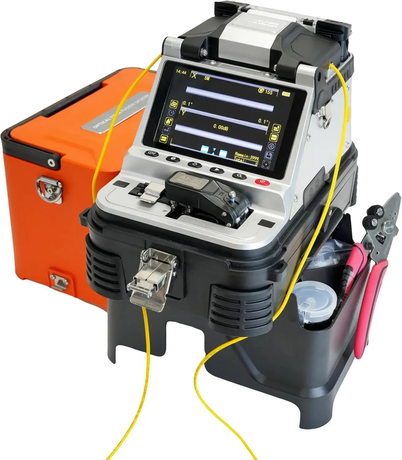 AI-20 Glasfaser-Spleißgerät mit elektrischem Faserschneider, schnelles Spleißen und Heizen, 7800mAh Akku