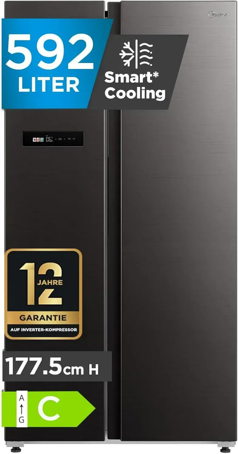 Midea Side-by-Side Kühlschrank mit No Frost und WLAN-Steuerung, 596L Gesamtkapazität, Inverter-Technologie, Jazz Schwarz