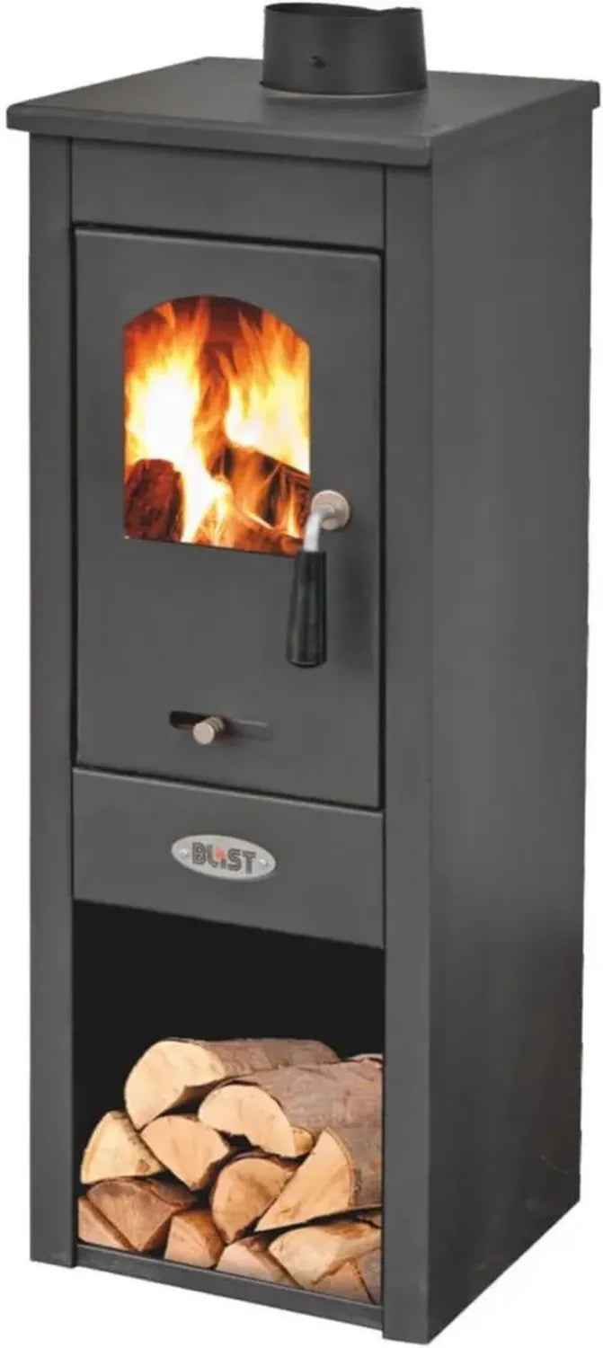 Hochleistungs-Kaminofen Lux Lm in Schwarz aus Gusseisen, 7 kW Holzfeuerung