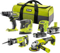 RYOBI 18V ONE+ Kombi-Set mit 8 Teilen, inkl. 2,0 Ah und 4,0 Ah Akkus sowie Ladegerät