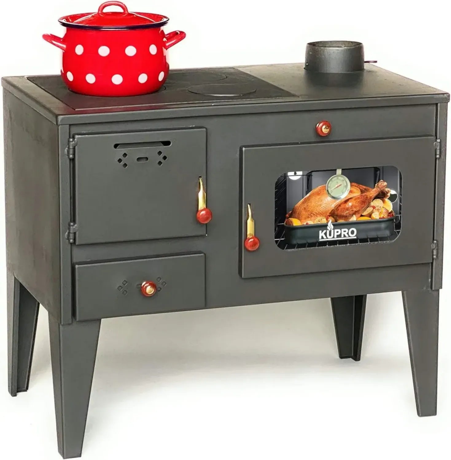 Multifunktionaler Holzofen mit Backfach und Kochplatte, 7,5 kW, für Innen- und Außenbereiche