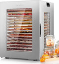 Kwasyo Edelstahl Dörrautomat mit Doppelventilator, 15 Ebenen, Temperaturregelung 30-90°C, 24h Timer, Überhitzungsschutz, inklusive Rezeptbuch