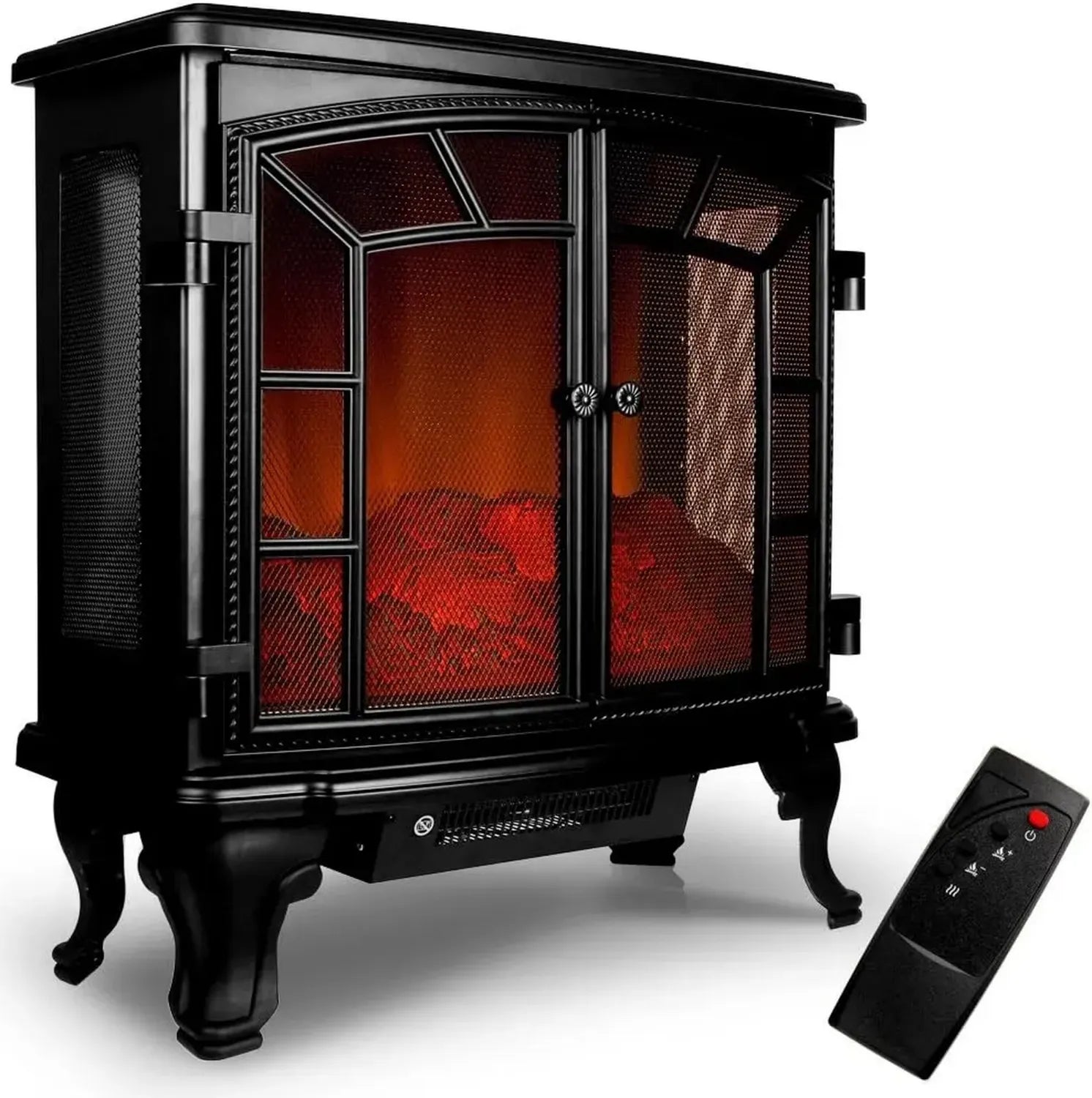 MONZANA® Elektrischer Kamin mit LED-Flammeneffekt, 2000W Heizlüfter, 2 Heizstufen, Fernbedienung, Timer, Schwarz, 70x36x66cm