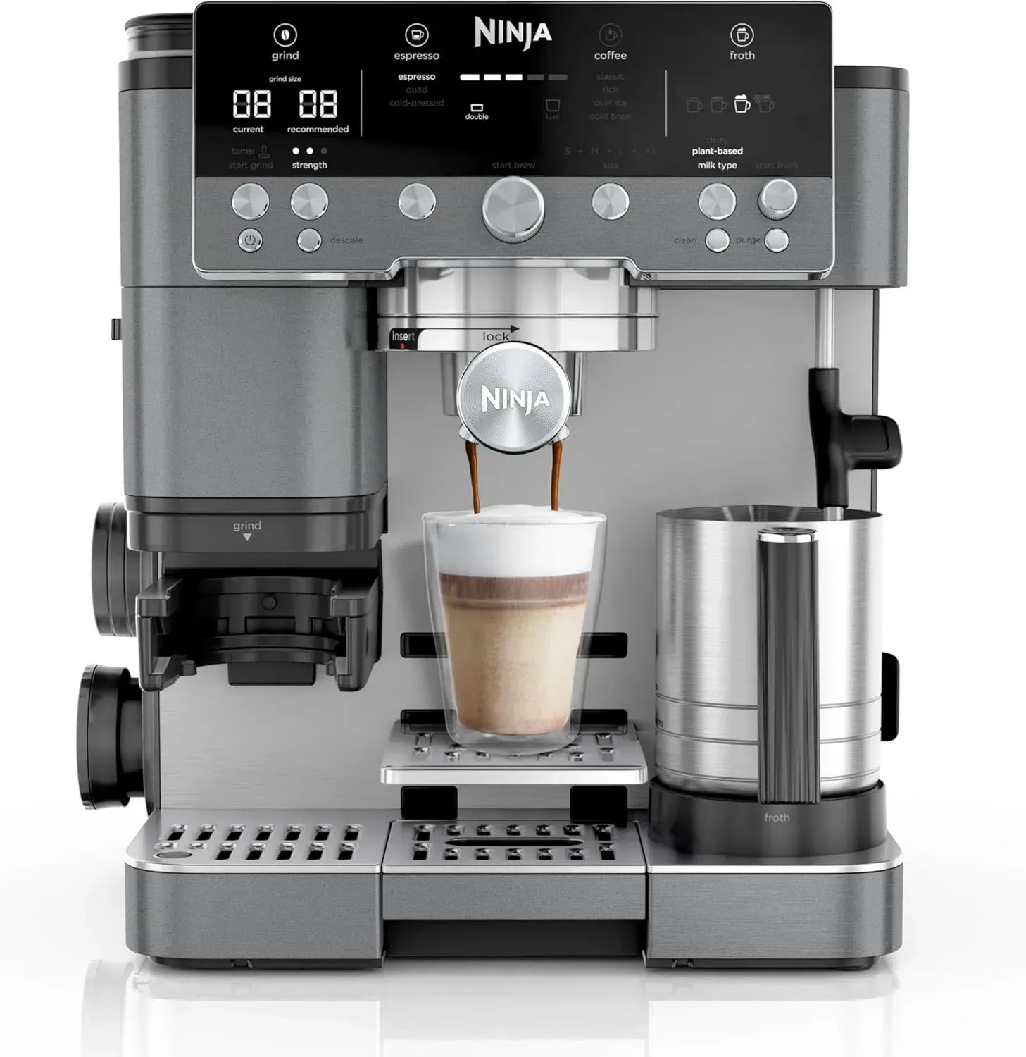 Ninja Multifunktionale 3-in-1 Kaffeemaschine für Espresso, Cold Brew & Filterkaffee, mit 4 Schaumprogrammen, Grau-Metallic, Modell ES601EUGM