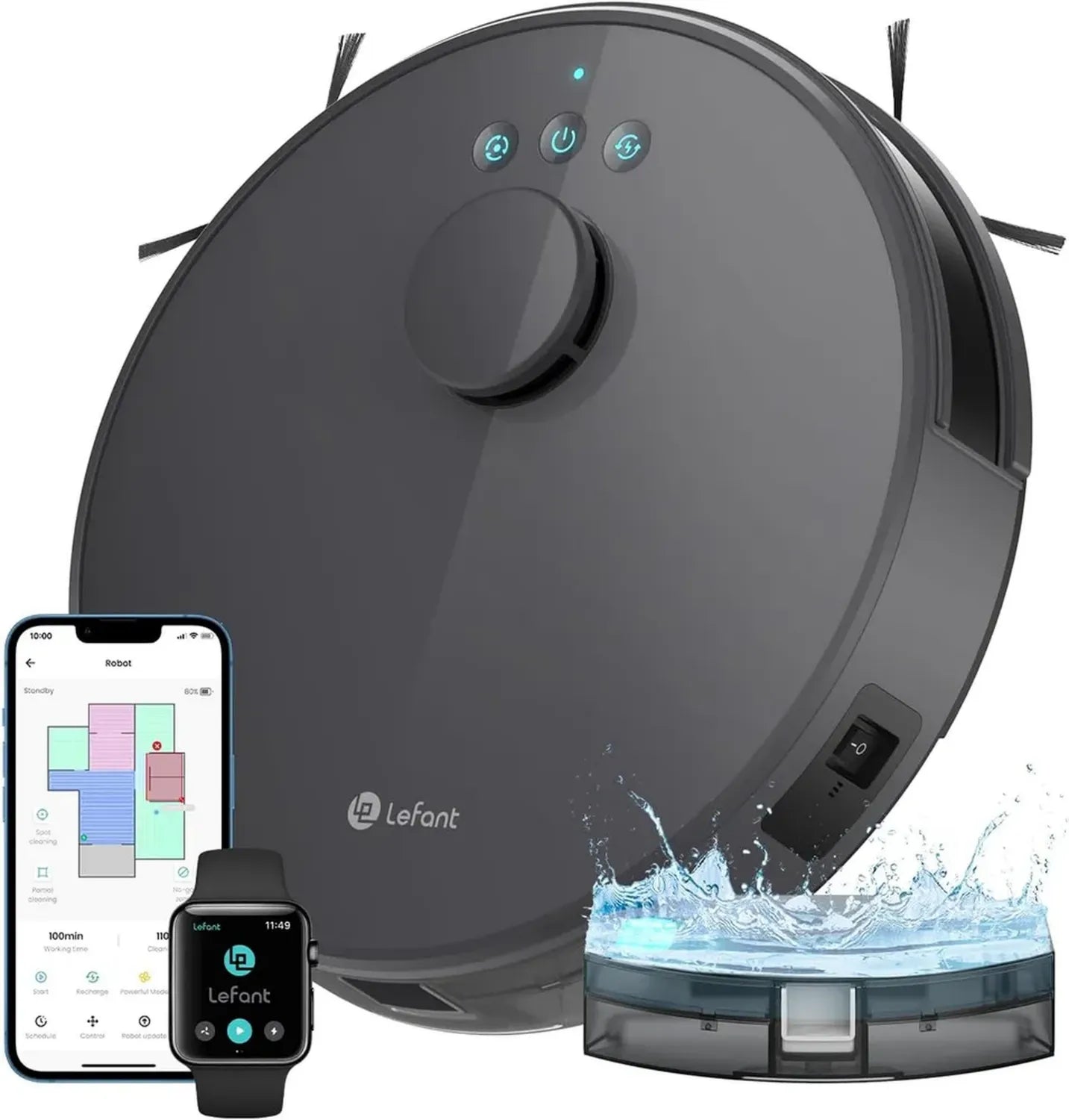 LEFANT M1 Saugroboter mit Wischfunktion, 5500Pa Leistung, 200 Min Laufzeit, Intelligente Kartierung, No-Go-Zonen, Ideal für Tierhaare, Teppiche und Hartböden