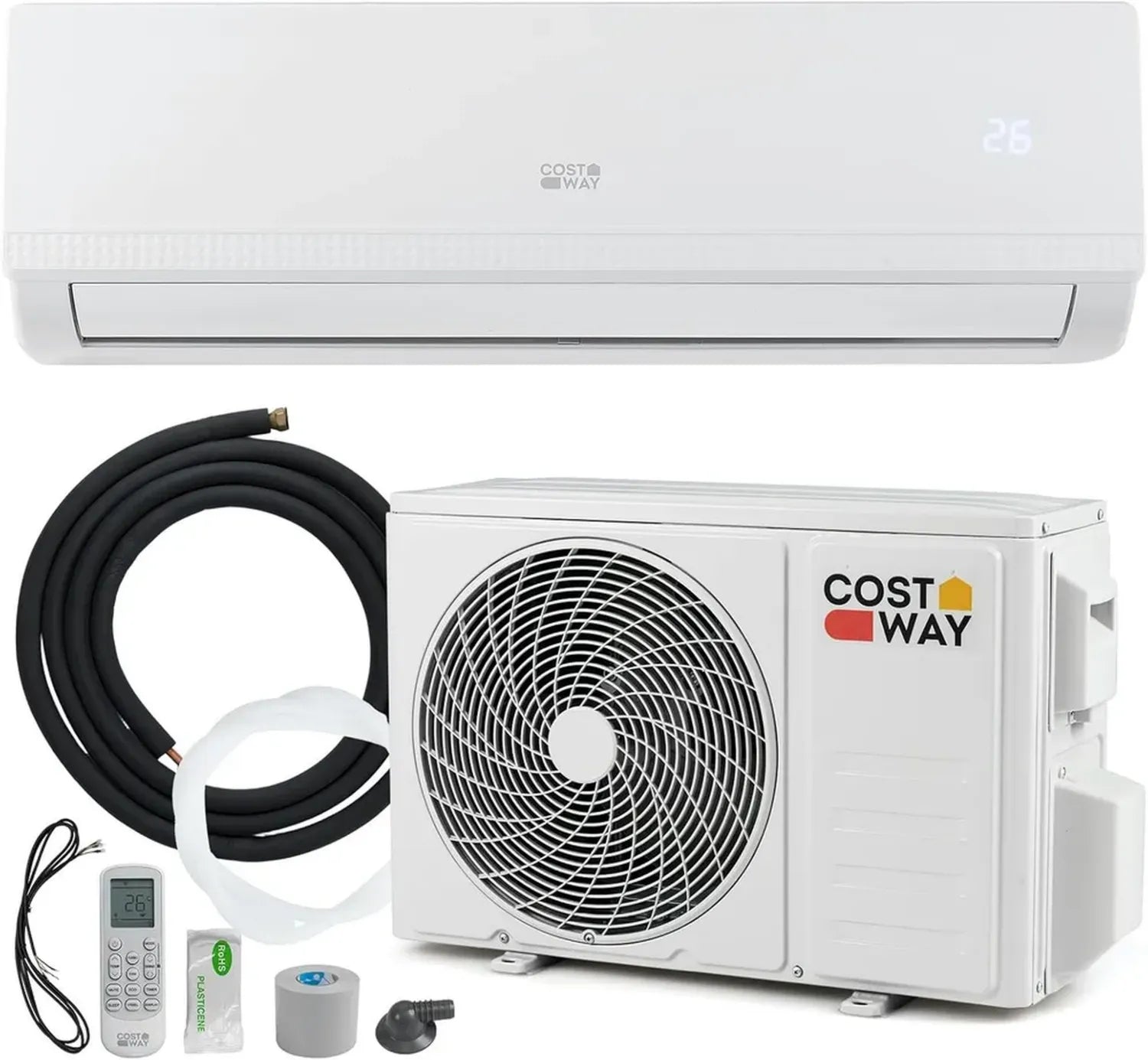 Energiesparende 2,6kW Split-Klimaanlage mit Heizmodus und R32 Kältemittel, inkl. Kupferleitung und Selbstreinigung, zur Wandmontage für 42m³