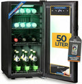 Mini-Kühlschrank mit Glastür und LED-Beleuchtung 50L - Leise Getränkeaufbewahrung mit Touchscreen und Schloss, Schwarz