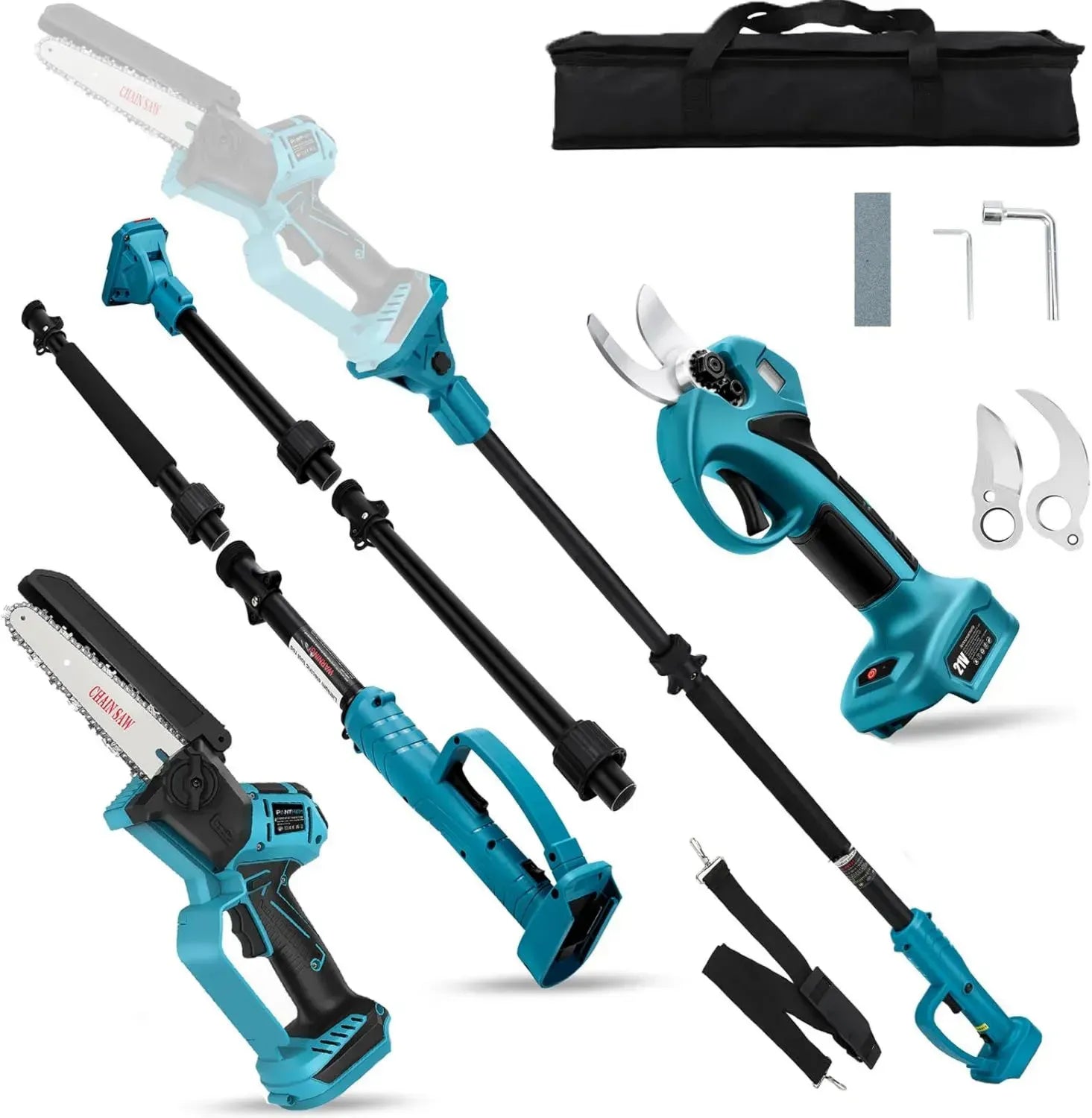 4-in-1 Akku-Hochentaster: 6 Zoll Mini-Kettensäge, kompatibel mit Makita 18V, 45 mm elektrische Baumschere, Teleskop-Astschneider (ohne Akku)