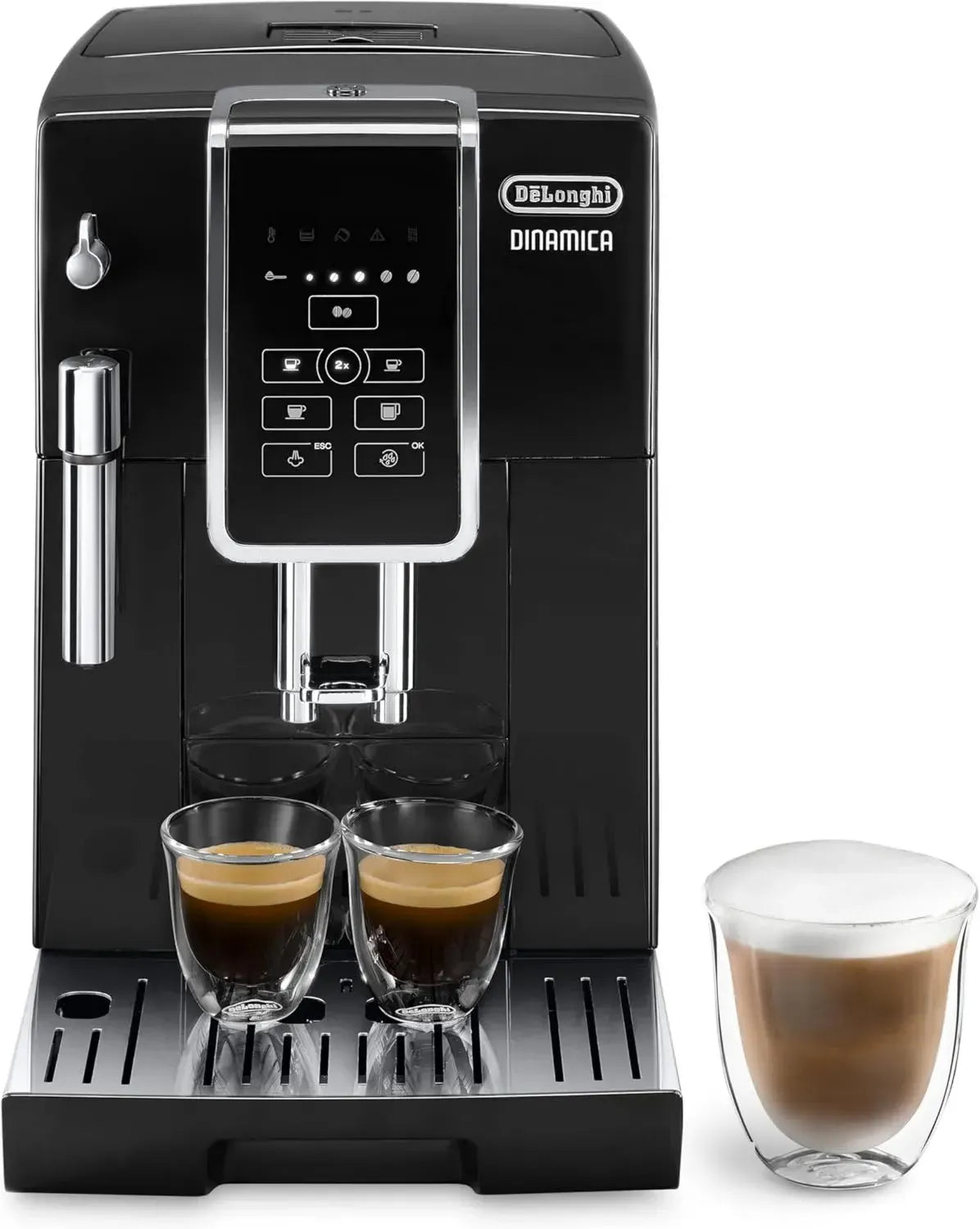 De'Longhi Dinamica ECAM 350.15.B Kaffeevollautomat mit Milchaufschäumer, Espresso- und Kaffeespezialitäten, Digitaldisplay, Zwei-Tassen-Funktion, Schwarz