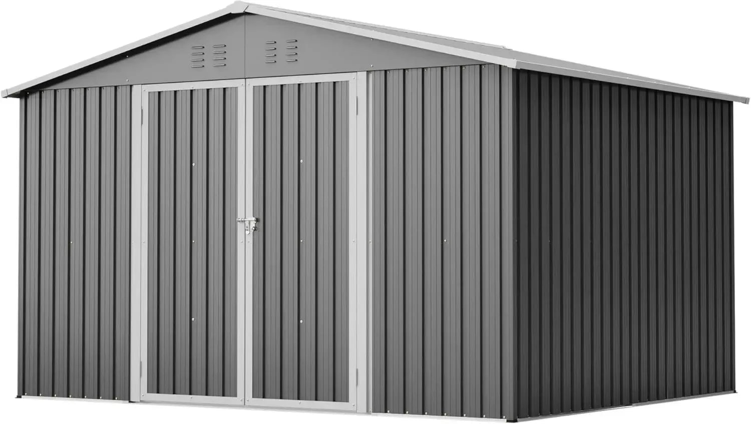 Metall Gerätehaus mit Klapptür - 300x252x191 cm, Satteldach, Stauraum, Grau