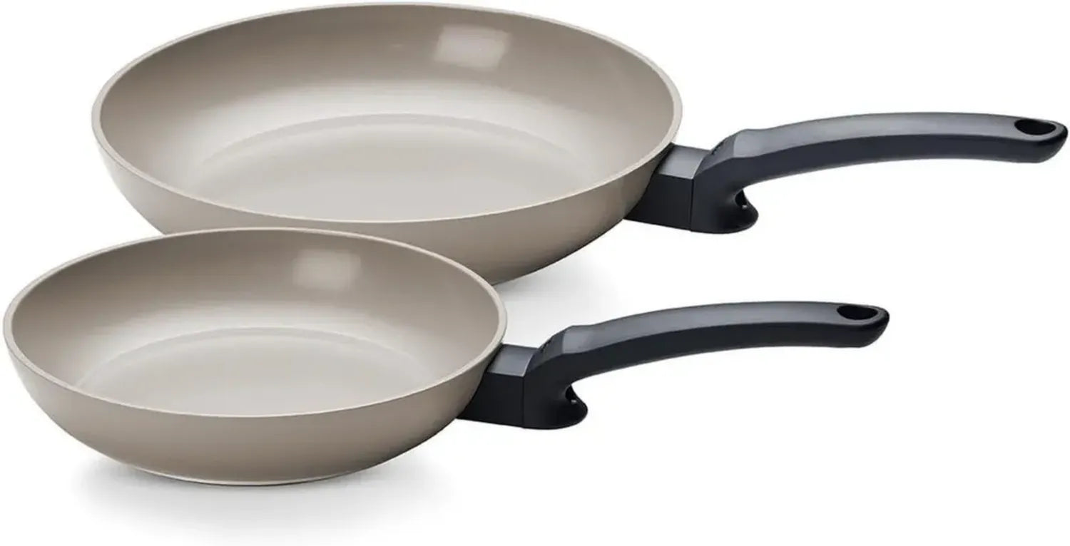 Fissler Ceratal Evo Classic Keramikpfannen-Set, 2-teilig, Warmgrau, Ohne PFAS/PTFE, Induktionsgeeignet, Hergestellt in Deutschland