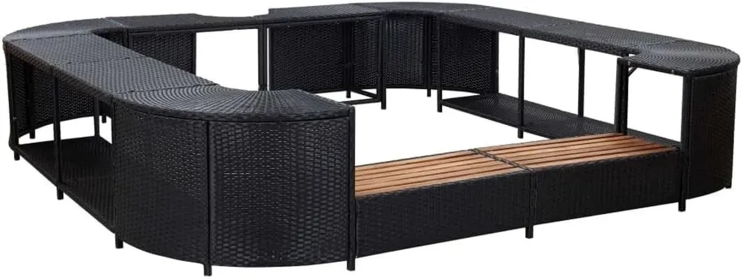 Quadratischer Whirlpoolrahmen für den Außenbereich, Schwarz, 268 x 268 x 55 cm, Polyrattan