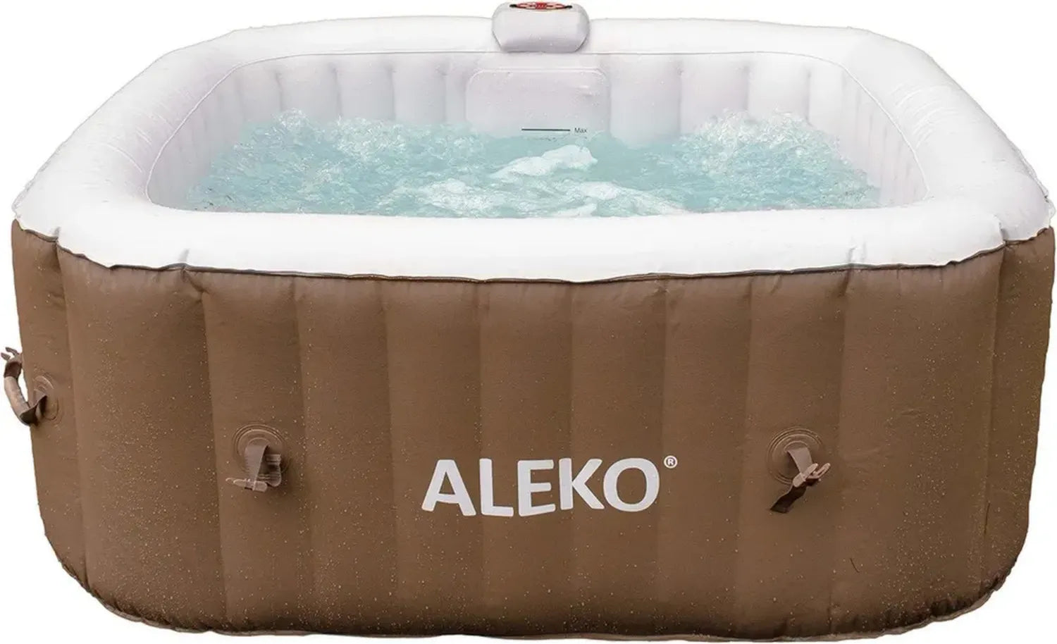 ALEKO Quadratischer Aufblasbarer Whirlpool für 4 Personen, Braun, mit Abdeckung und 3 Filtern