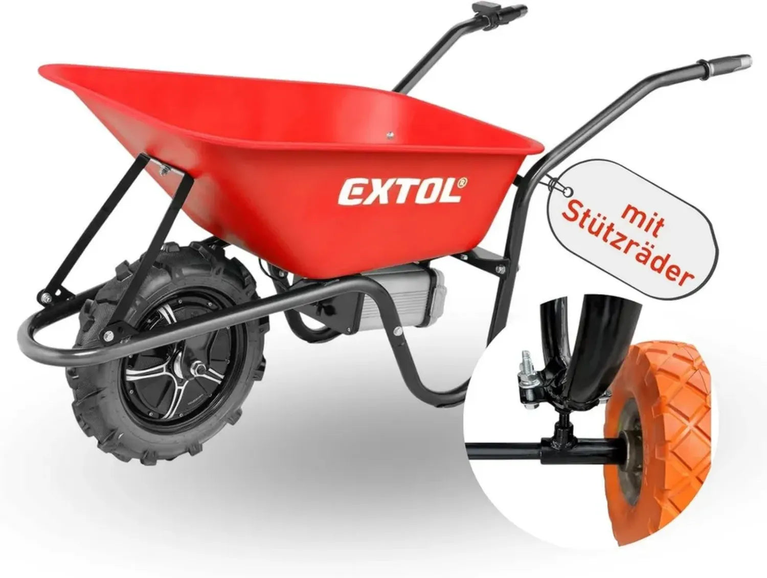 Elektrische Schubkarre 500W, 80L, 150kg, Offroad, 40V 6000mAh Akku