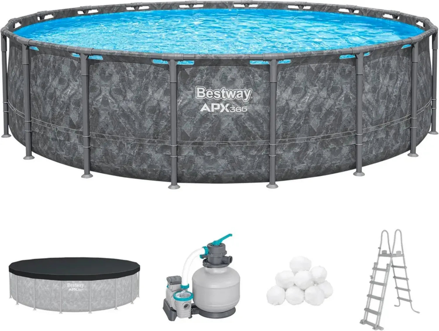 Bestway Winterfester Frame Pool Ø 549 x 132 cm, 26.000 L, mit Sandfilteranlage und Zubehör