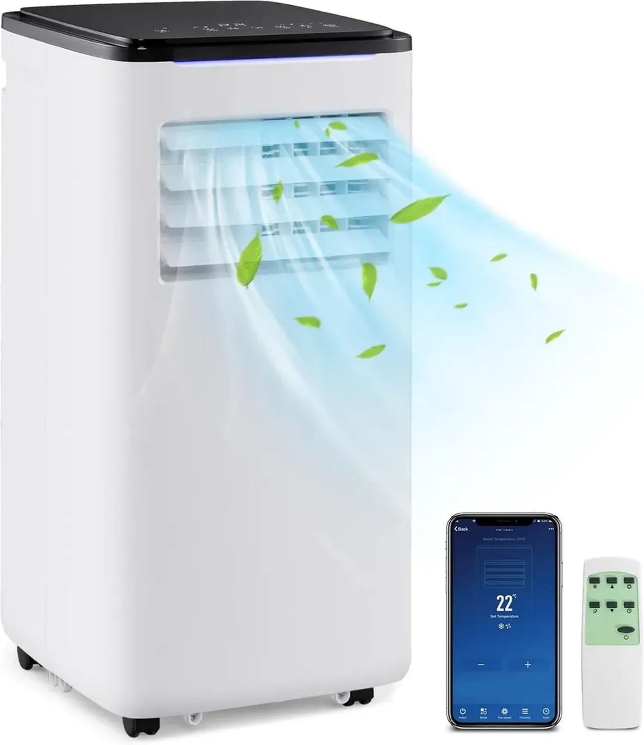 COSTWAY 9000 BTU Tragbares Klimagerät, 4-in-1 mit Kühlung, Ventilator, Heizung & Luftentfeuchter, Schlafmodus, 24-Stunden-Timer, Fernbedienung