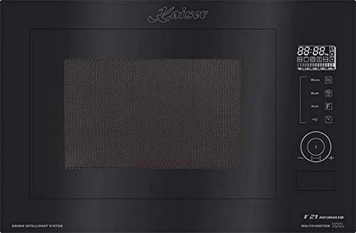 Kaiser EM 2510 Einbaumikrowelle, Schwarzglas, 25L, Heißluftgrill, 21 Programme, 8 Spezialfunktionen, Kindersicherung