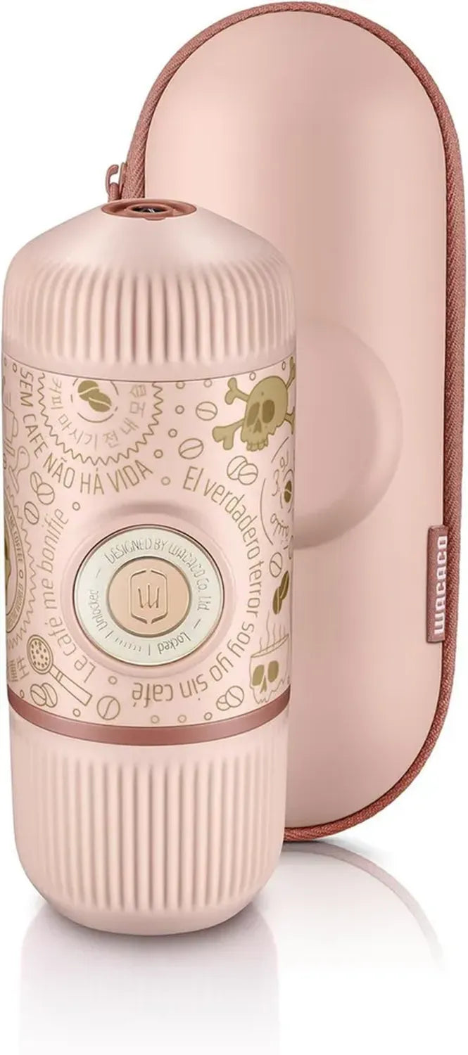 WACACO Nanopresso Handbetriebene Espressomaschine mit Schutzhülle, Reise-Kaffeebereiter, Dunkel Pink