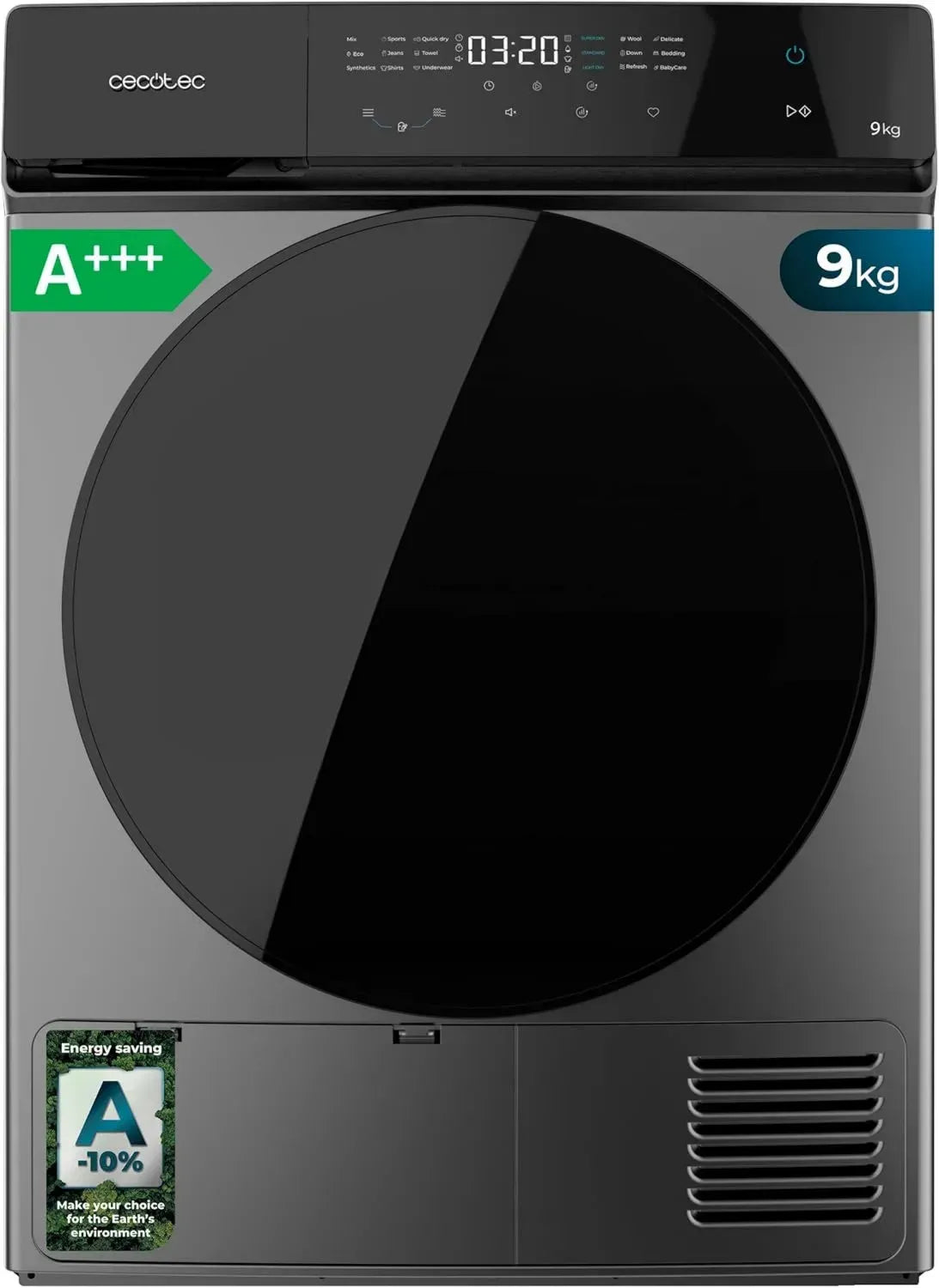 Cecotec Energieeffizienter Wärmepumpentrockner 9 kg, A+++, 15 Programme, Edelstahl