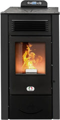 Pelletkamin San Diego 12 kW mit WLAN, 5 Sterne Effizienz, für 120m², 15 Stunden Autonomie, programmierbar, 2 Jahre Garantie, schwarz